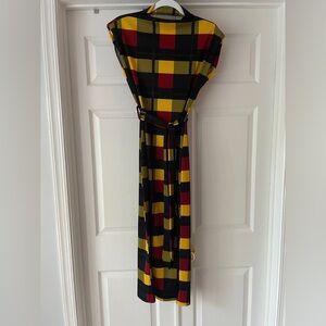 SHEIN Checkered Midi Dress - Black, Red, Yellow